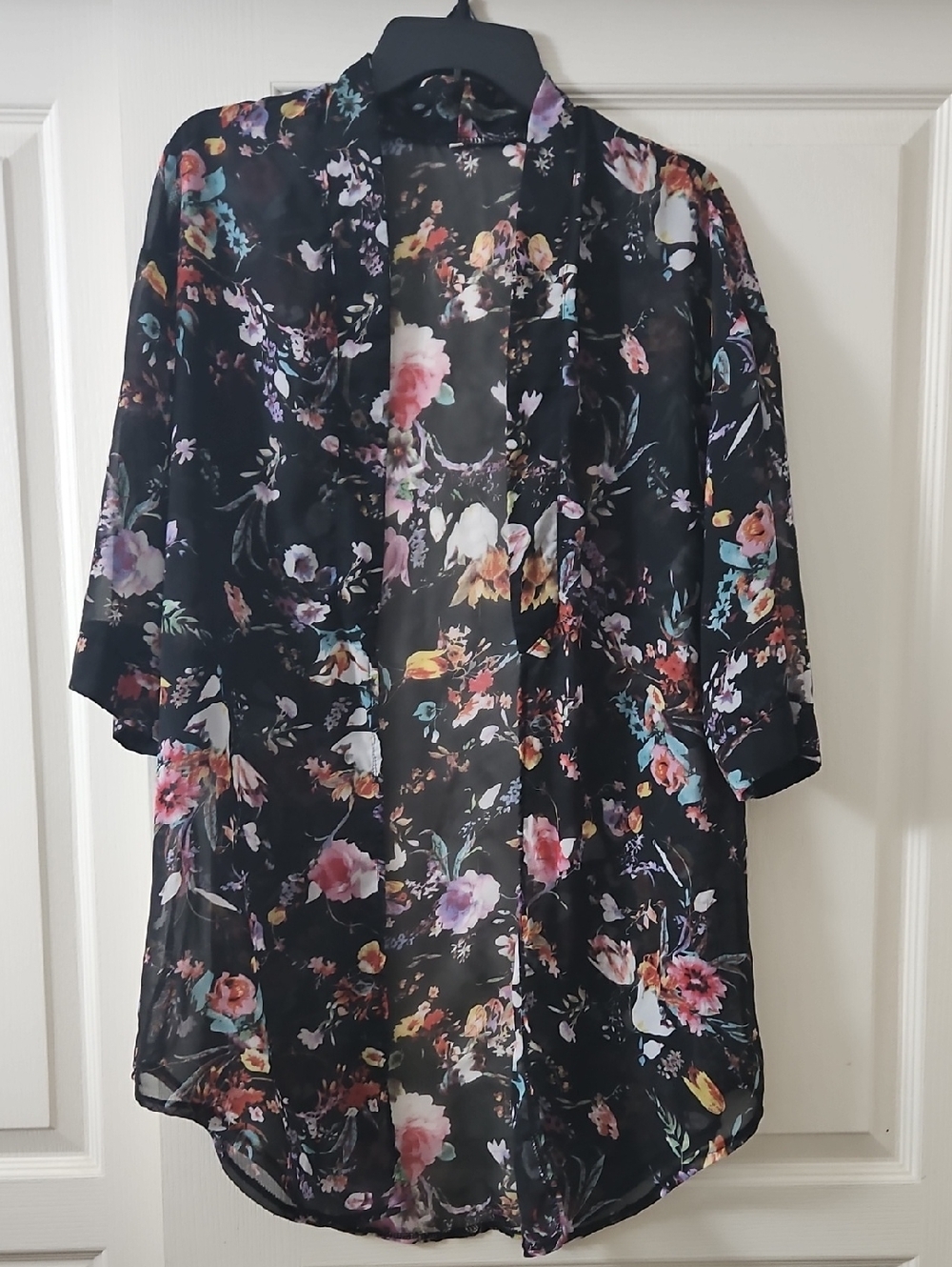 Unbranded | Sheer Black Floral Kimono Cover-Up